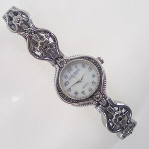 LA Express Silver Tone Marcasite Filigree Ladies Wrist Watch Works Well